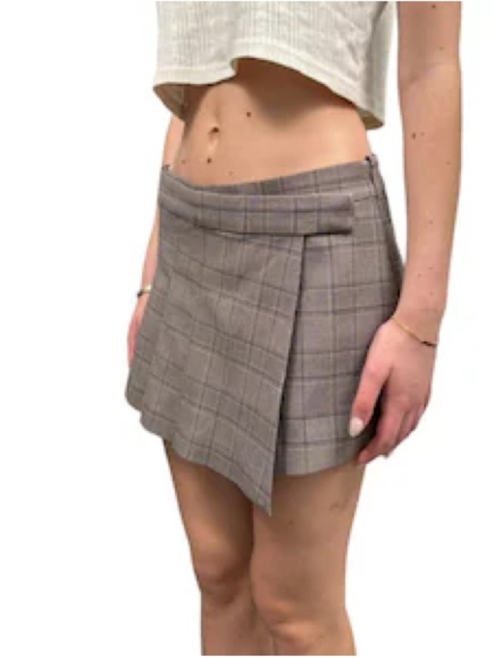 Zara Taupe Plaid Wrap Pleated Skort